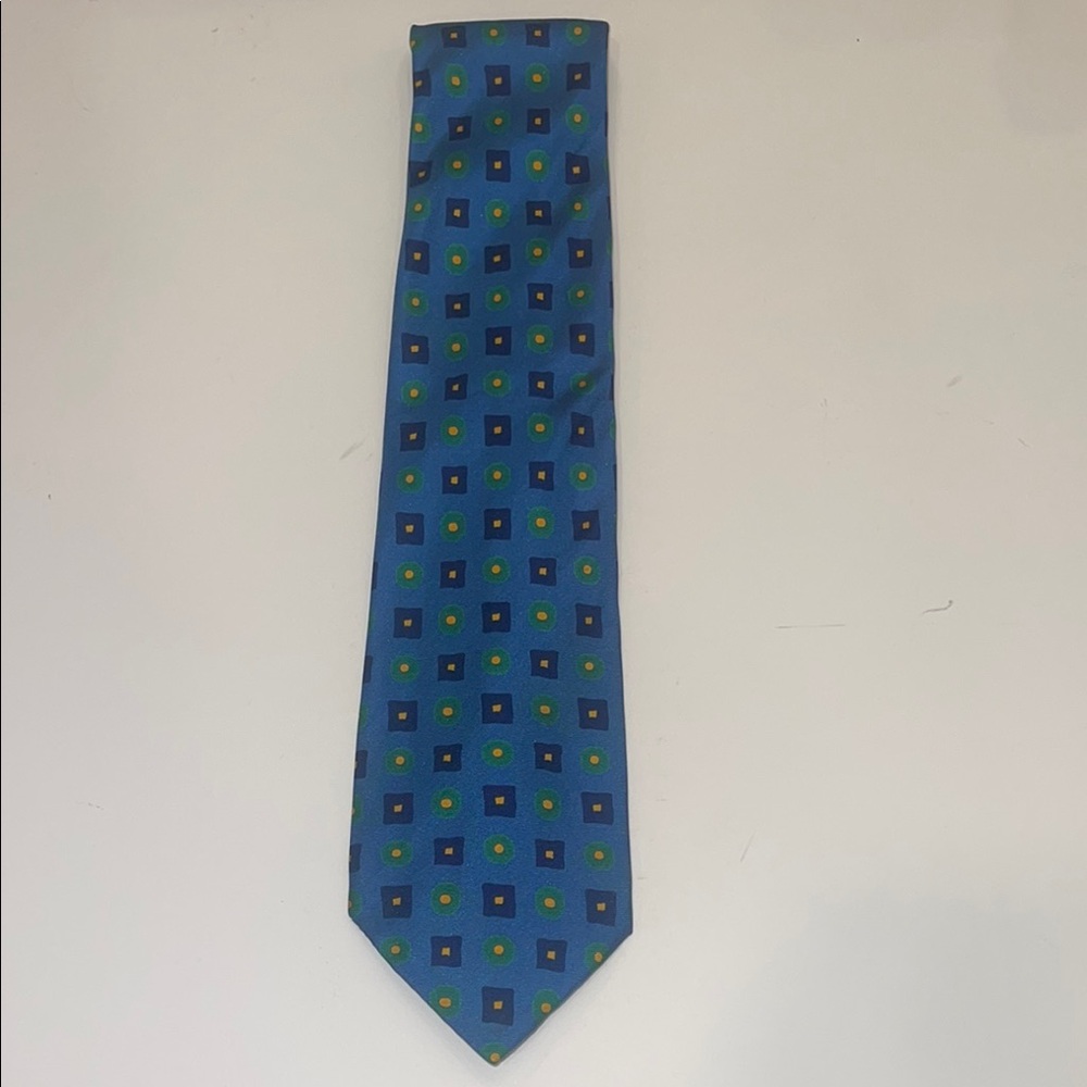 Burberry Blue and Green Geometric Silk Tie